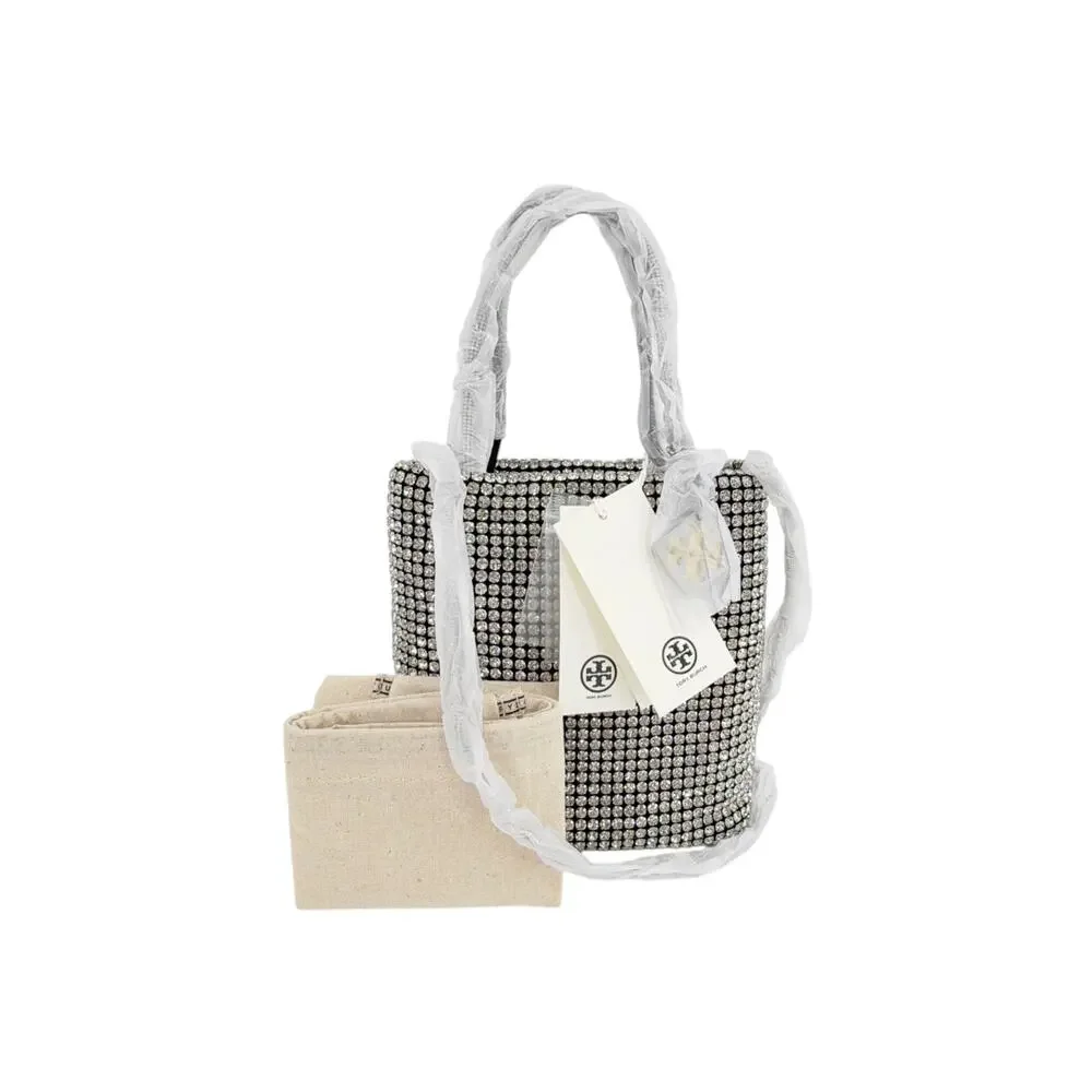 TORY BURCH Night Owl Crystal Embellished Mini Tote in Silver